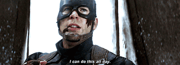 GIF of Chris as Captain America looking beat up and saying &quot;I can do this all day&quot;