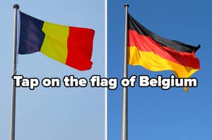 On the left, the flag of Belgium, and on the right, the flag of Germany with tap on the flag of Belgium typed in the middle