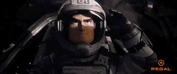 GIF of an animated Buzz Lightyear in a spaceship jumping to warp speed