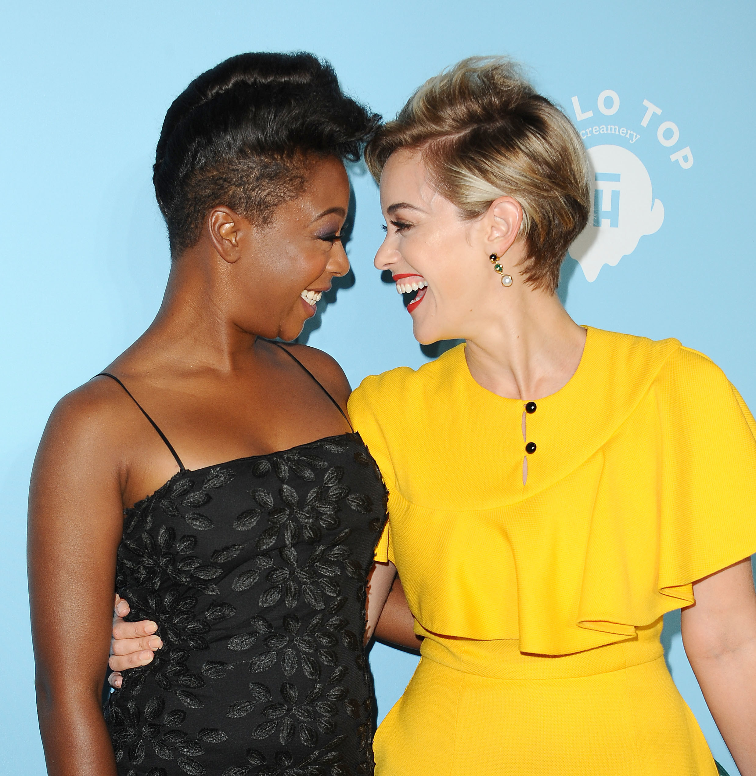 Samira Wiley and Lauren Morelli smile at the Variety and Women In Film&#x27;s 2017 pre-Emmy celebration on September 15, 2017