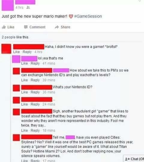 a troll telling someone to list all the games since they&#x27;re a gamer now