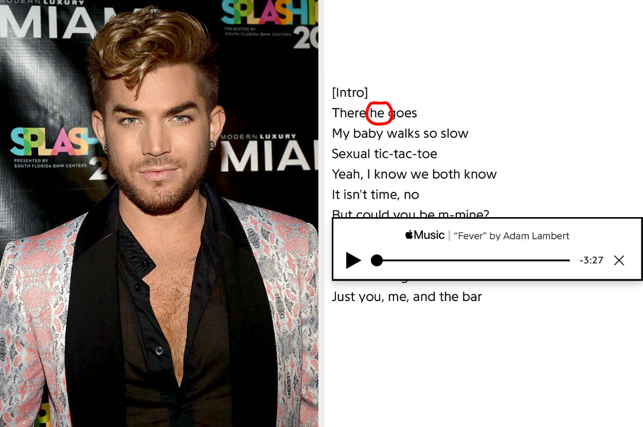 adam next to his lyrics for fever with the word he circled
