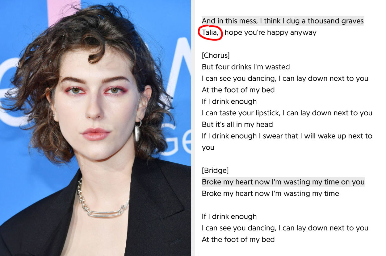 King Princess next to her lyrics for &quot;Talia&quot; with the word &quot;talia&quot; circled