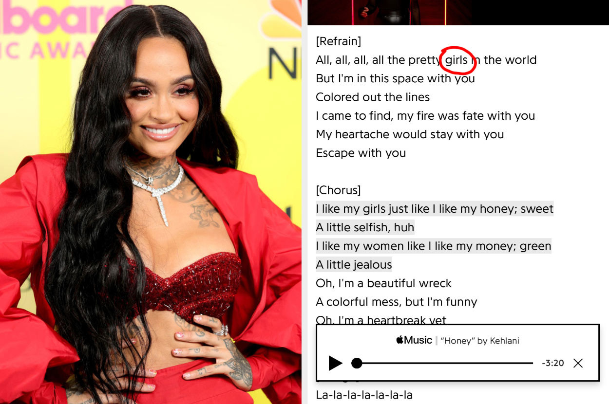 Kehlani next to her lyrics for Lucid with the word &quot;girls&quot; circled
