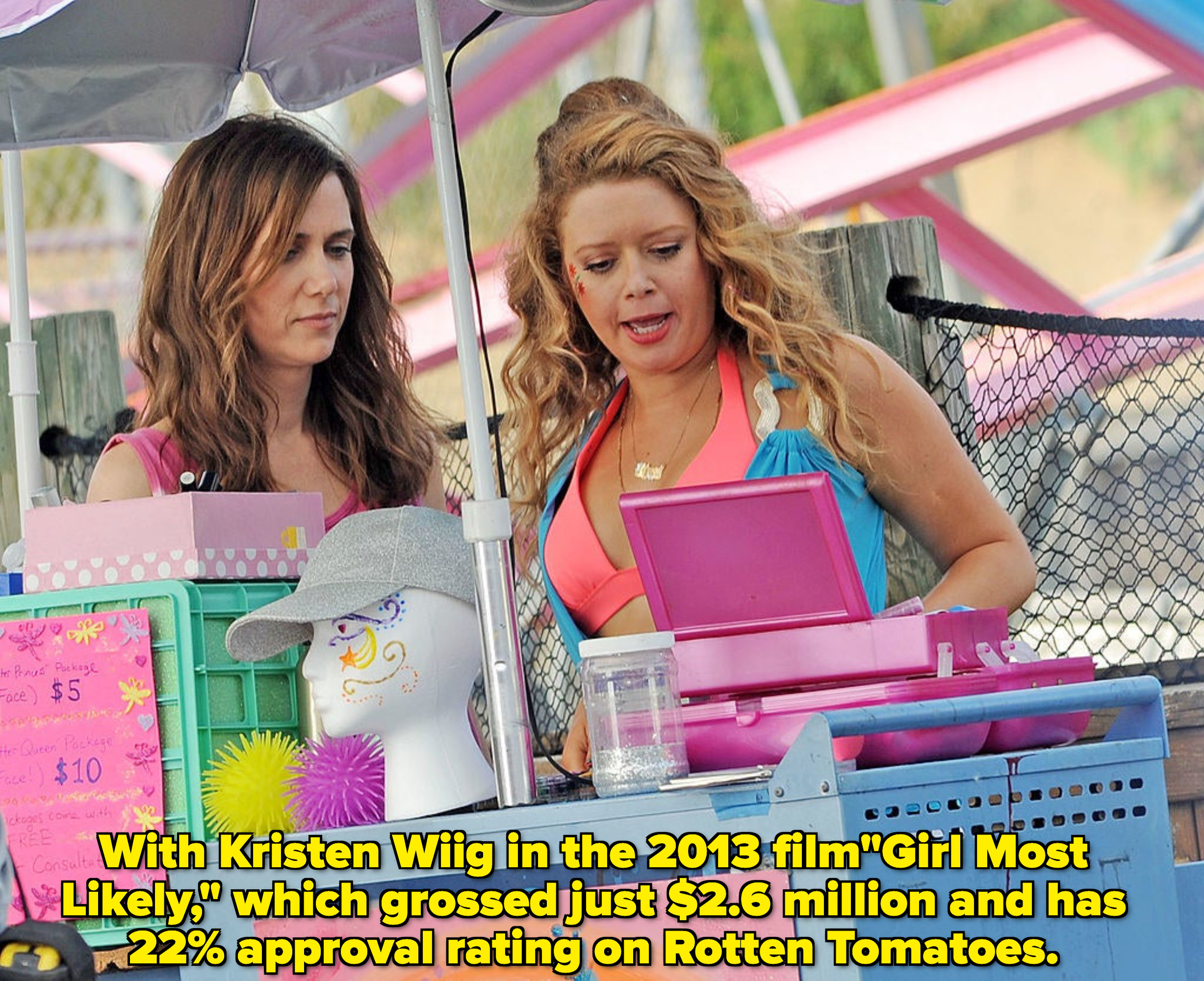Lyonne and Kristen Wiig at a seller&#x27;s stand talking
