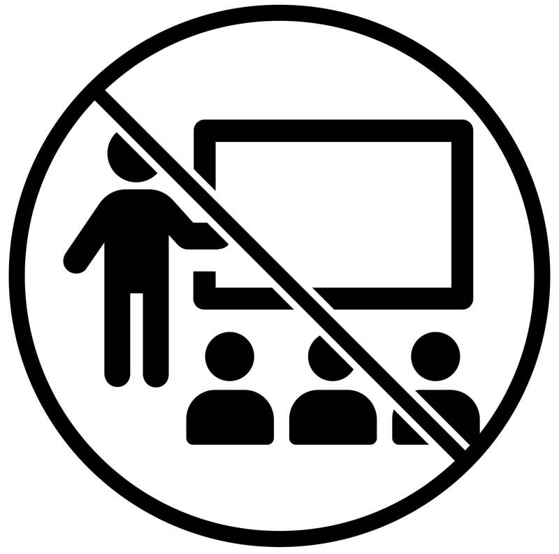 Icon representing people in a classroom with a &quot;no&quot; sign overlaying the image