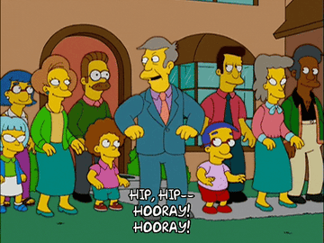 gif of a crowd in the simpsons saying &quot;hip hip hooray&quot;