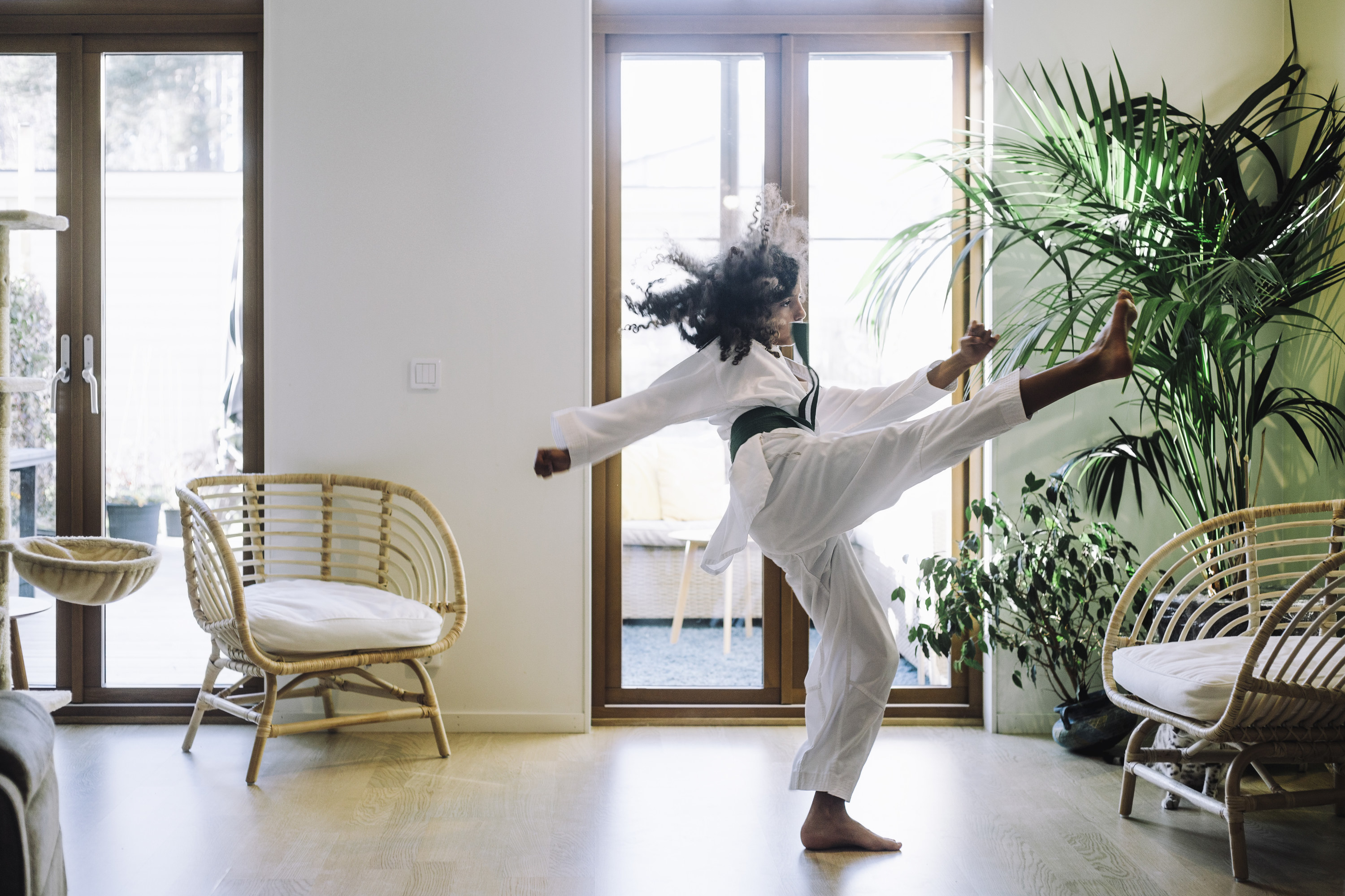 A woman practicing karate