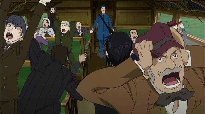 Passengers on a train screaming in Black Butler