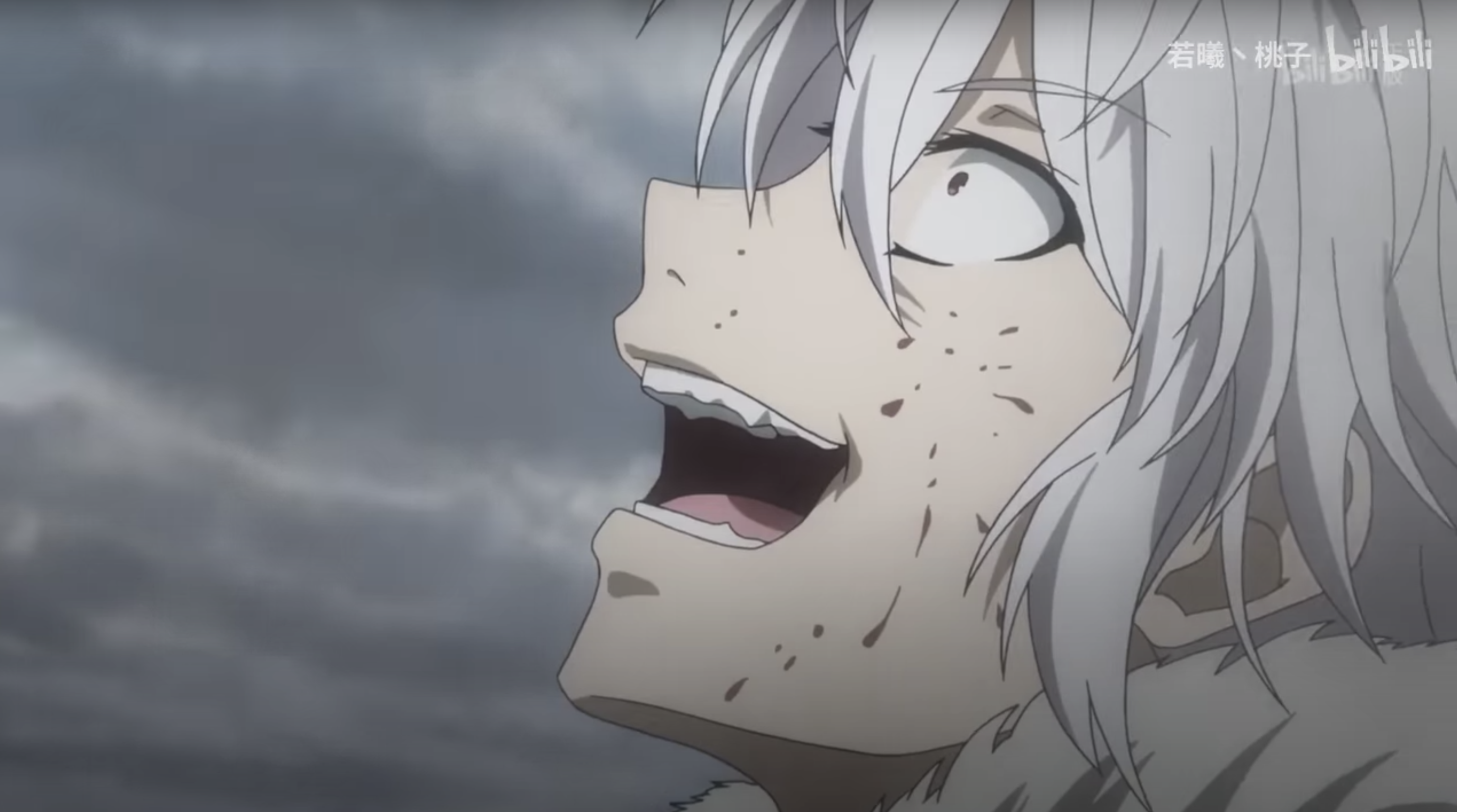 Accelerator laughing maniacally with blood on his face