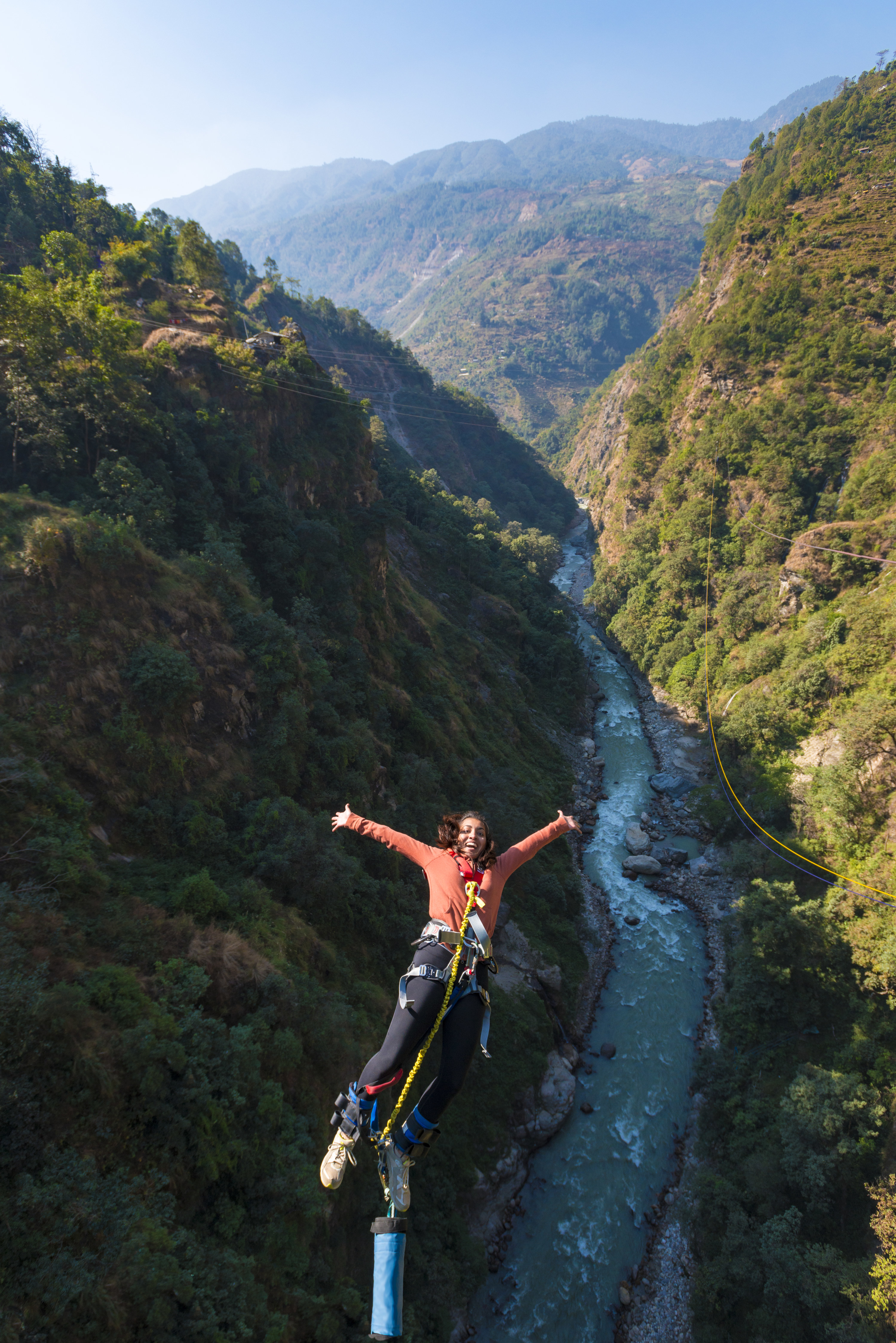 A person bungee jumping