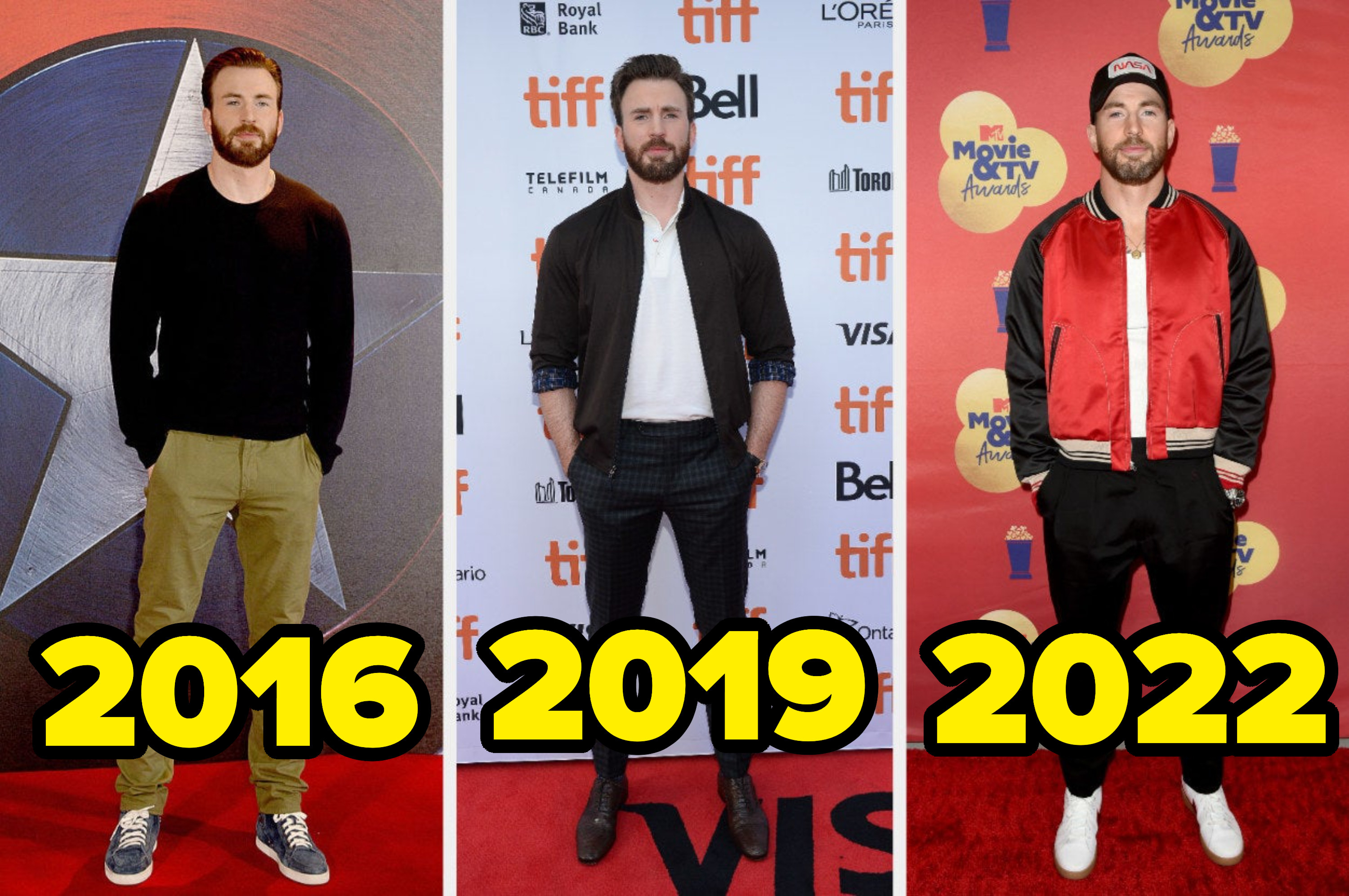 2016–2019 red carpet photos of chris posing with his hands in his pockets