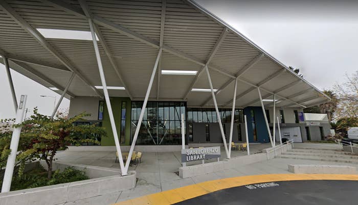 The exterior and lobby of the San Lorenzo Library