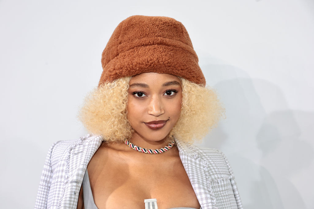 Amandla Stenberg attends the Thom Browne Fall 2022 runway show on April 29, 2022 in New York City