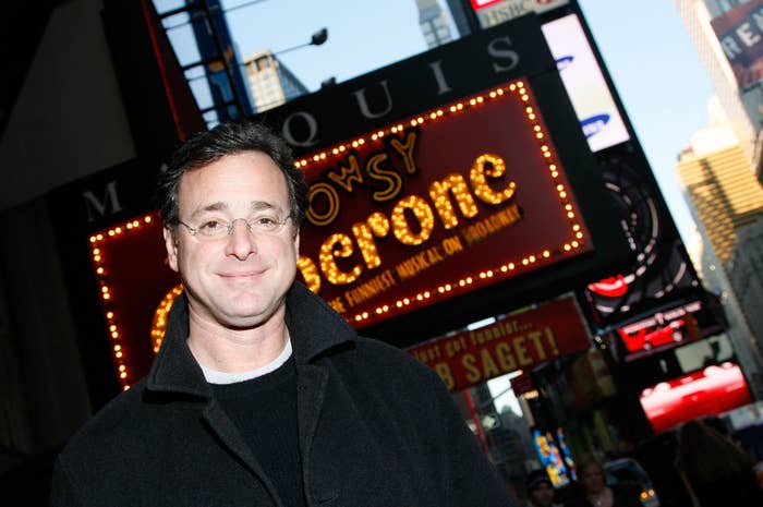 Bob stands in front of the marquee for his Broadway show