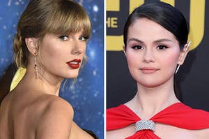 Taylor Swift is on the left with Selena Gomez on the right