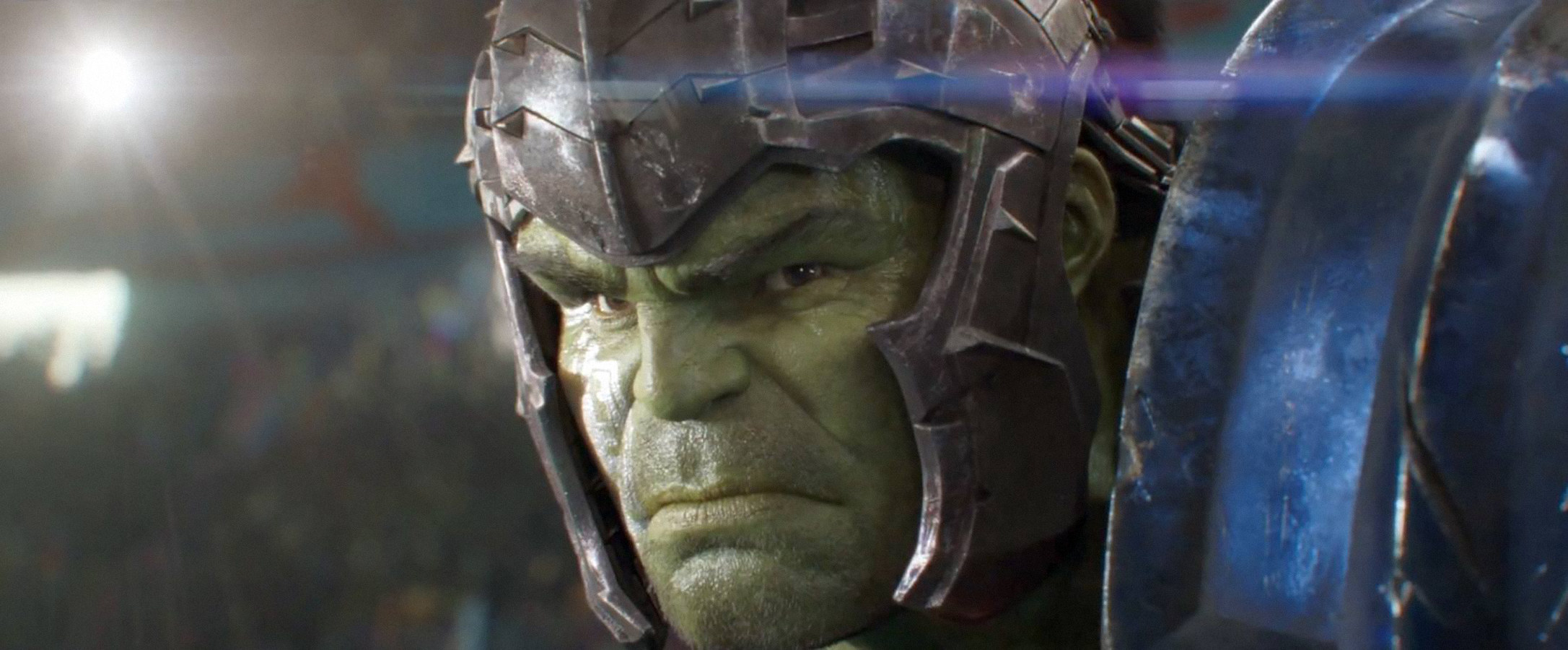 The Hulk looks menacingly into the camera