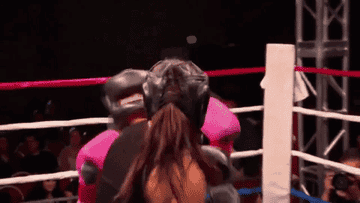 Her opponent being much more aggressive and throwing several punches while Kim tries to back away