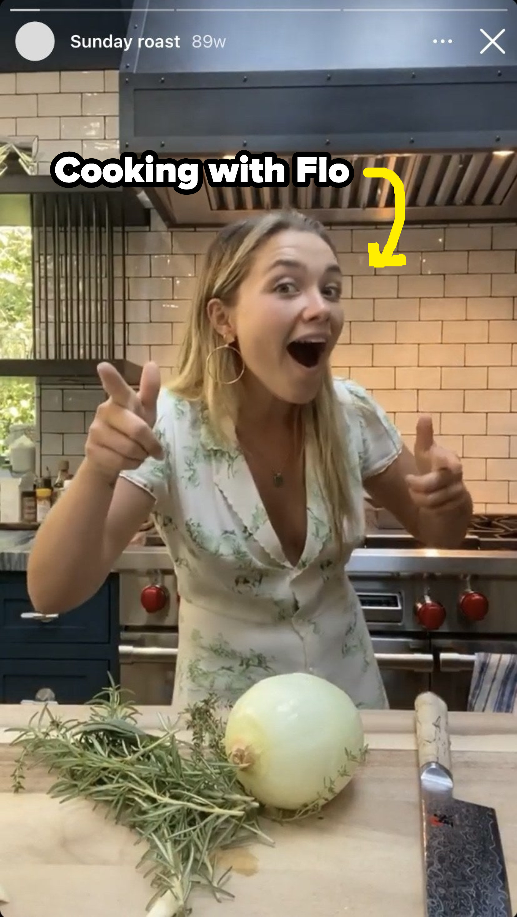 Florence Pugh in her "cooking with Flo" instagram series