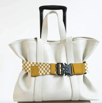 the checkered belt around a tote