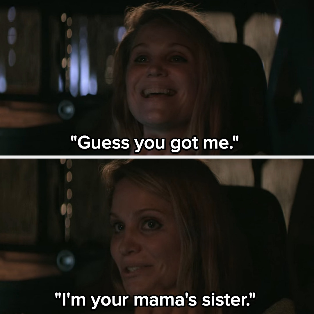 A character laughing and saying &quot;Guess you got me, I&#x27;m your mama&#x27;s sister&quot;