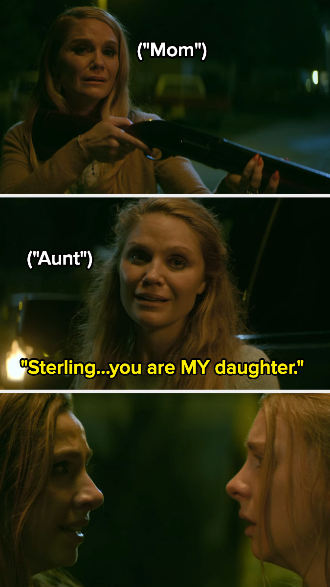 A woman labeled &quot;Mom&quot; with a shotgun, while a woman labeled &quot;Aunt&quot; says &quot;Sterling, you are MY daughter&quot;