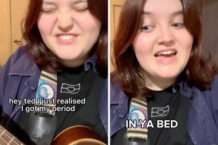 Screenshots of the song, which show Sez singing "Hey Ted, I just realized I got my period in ya bed"
