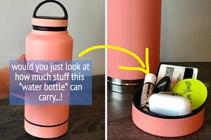 the bindle water bottle "would you just look at how much stuff this *water bottle* can carry...!" and showing what it holds inside
