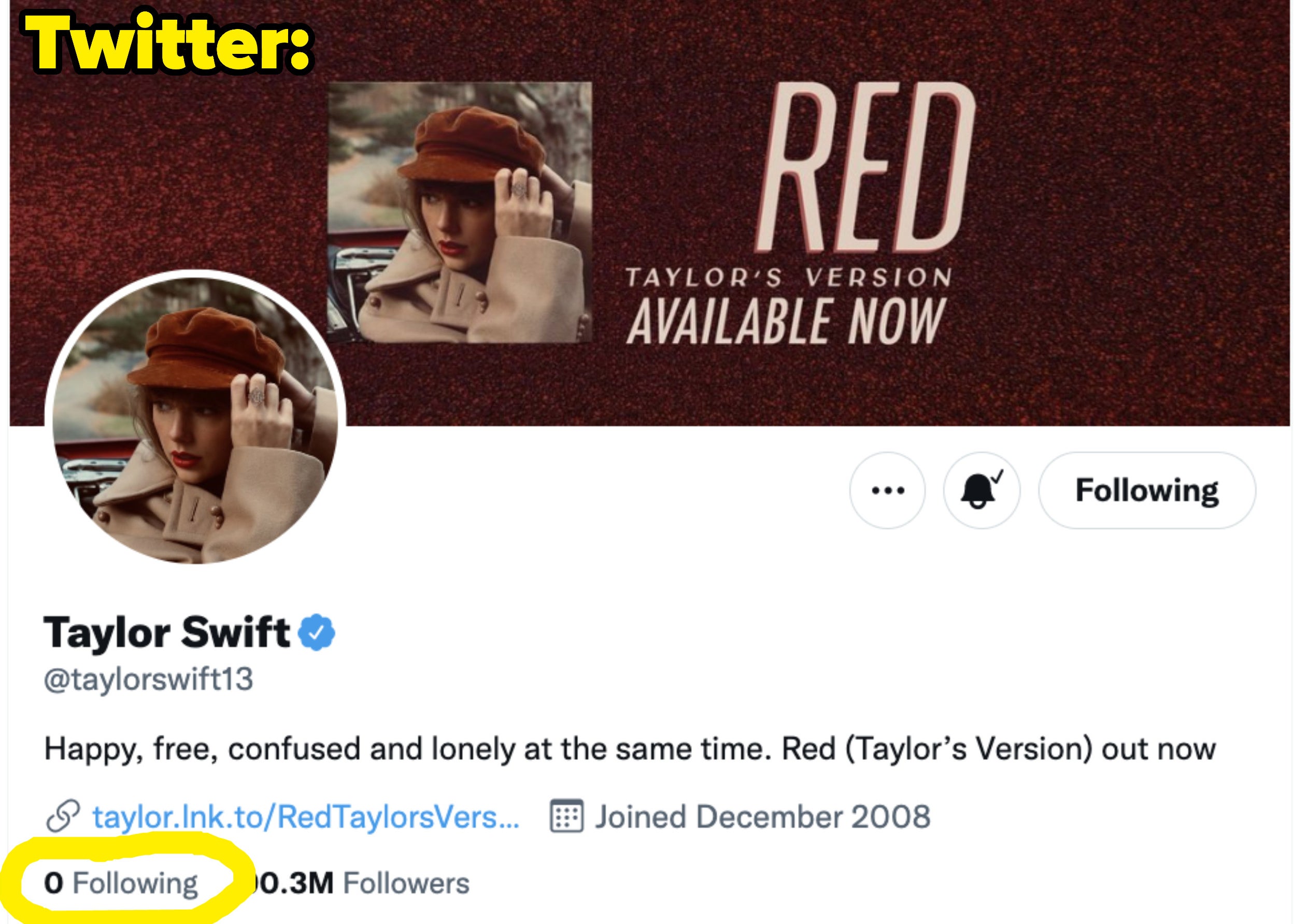 Taylor Swift following 0 people on Twitter