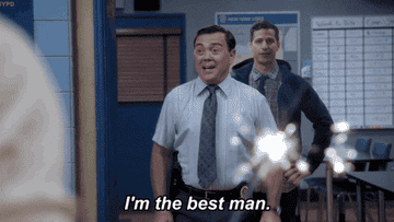 Charles Boyle from Brooklyn Nine-Nine yelling &quot;I&#x27;m the best man!&quot; excitedly