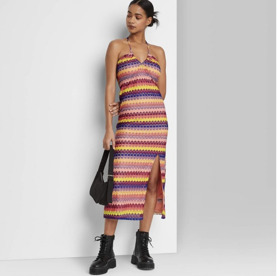 the crochet dress in multicolor striped