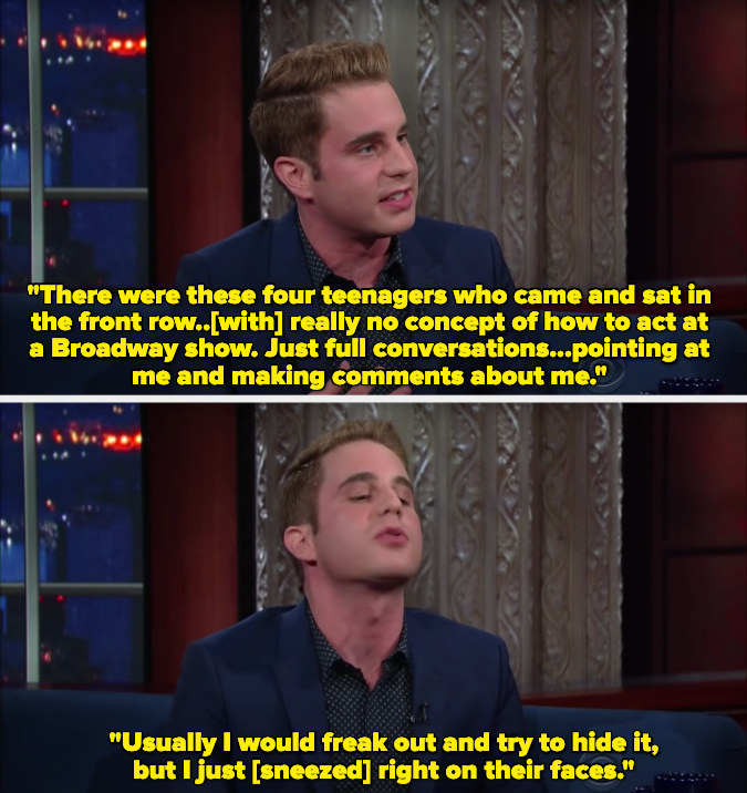 Ben Platt talks about sneezing on disruptive audience members during a performance