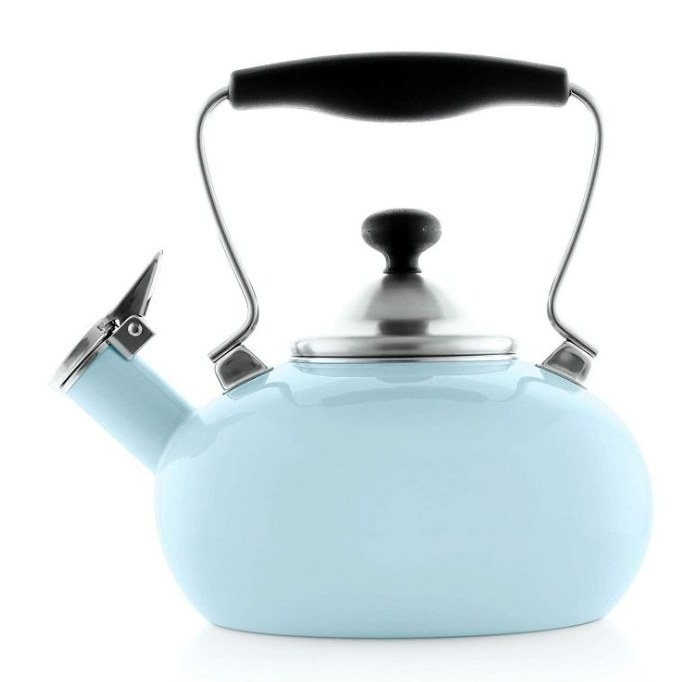 Blue retro kettle on white background