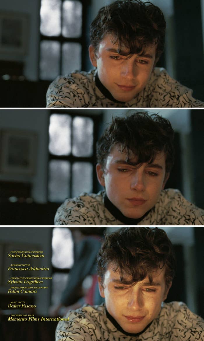Timothee crying in a scene