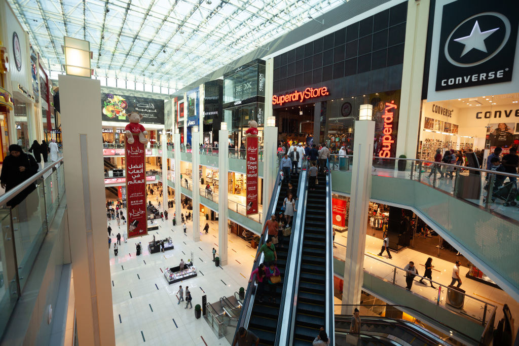 stores and escalator in dubai mall