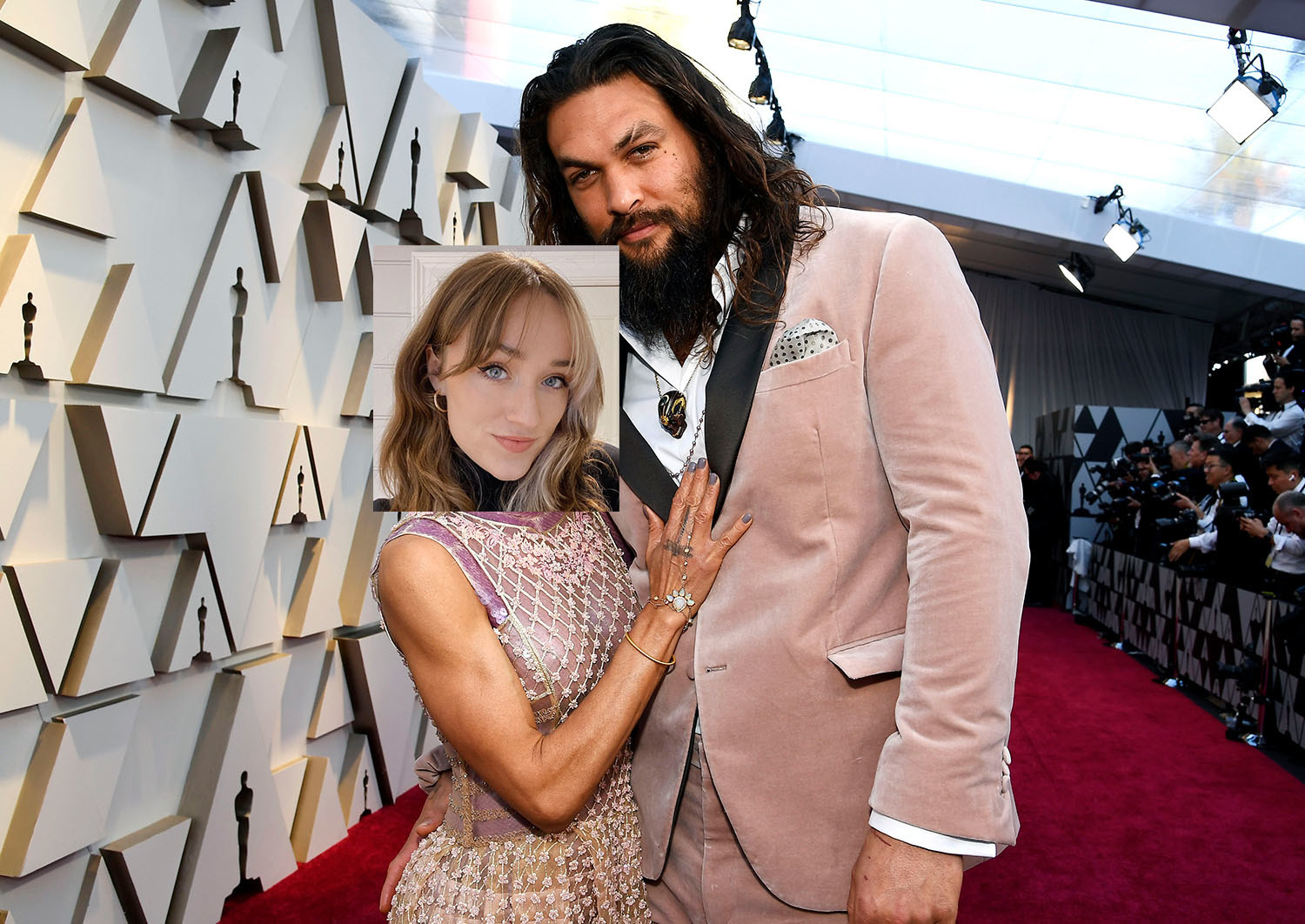 Jason posing with someone on the red carpet, but the writer&#x27;s face has been Photoshopped over the other person