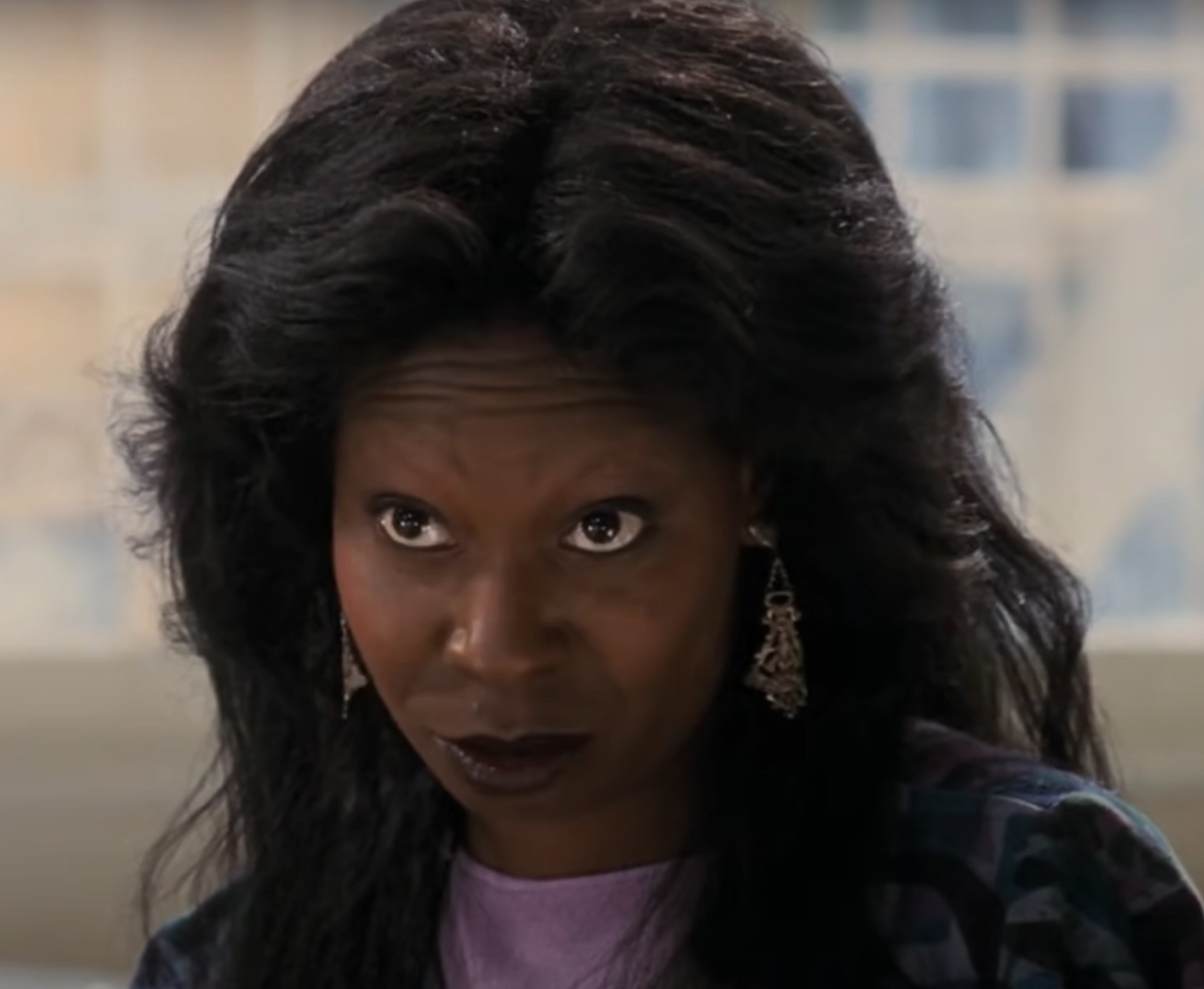 Whoopi Goldberg as Oda Mae Brown warns Molly that she&#x27;s in danger in &quot;Ghost&quot;