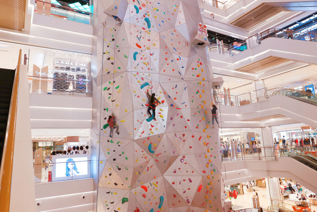 rock climbing wall in new world mall in china