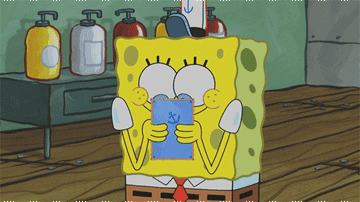 Spongebob reads his phone obsessively