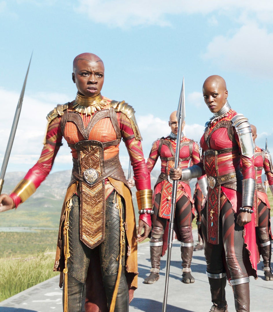 Okoye and Ayo with the other warriors