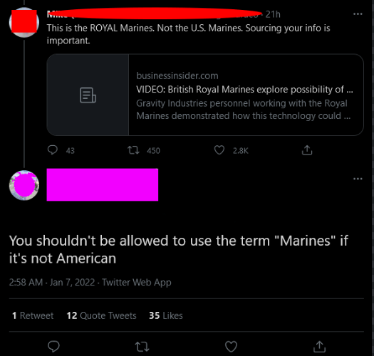 person who says you shouldn&#x27;t be able to call your soldiers marrines if they are not american