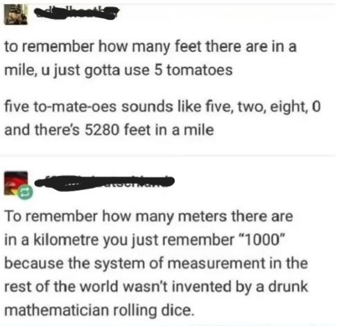 person coming up with inane ways to measure american measurements