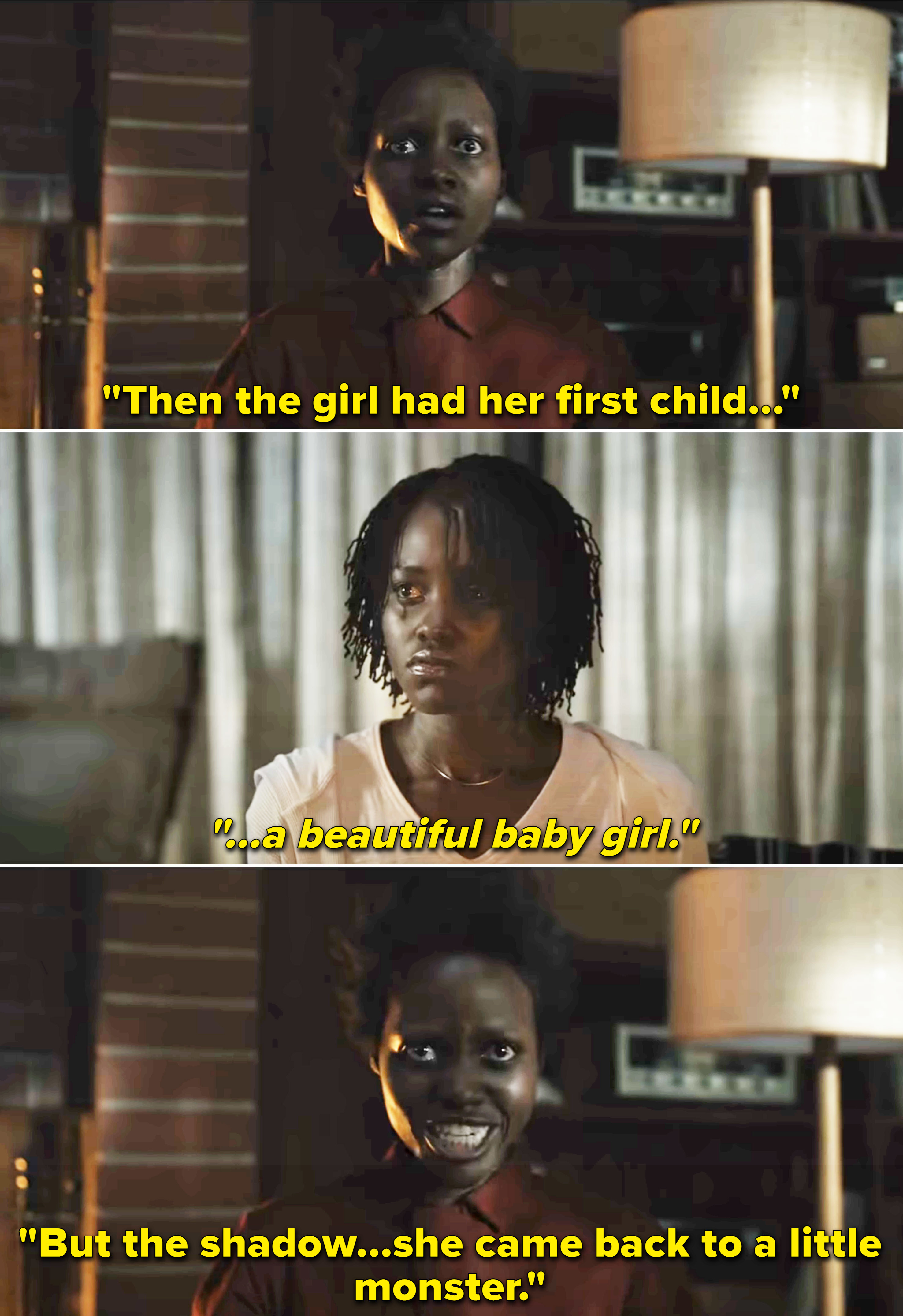 Lupita in a scene saying that a baby girl came back to a little monster