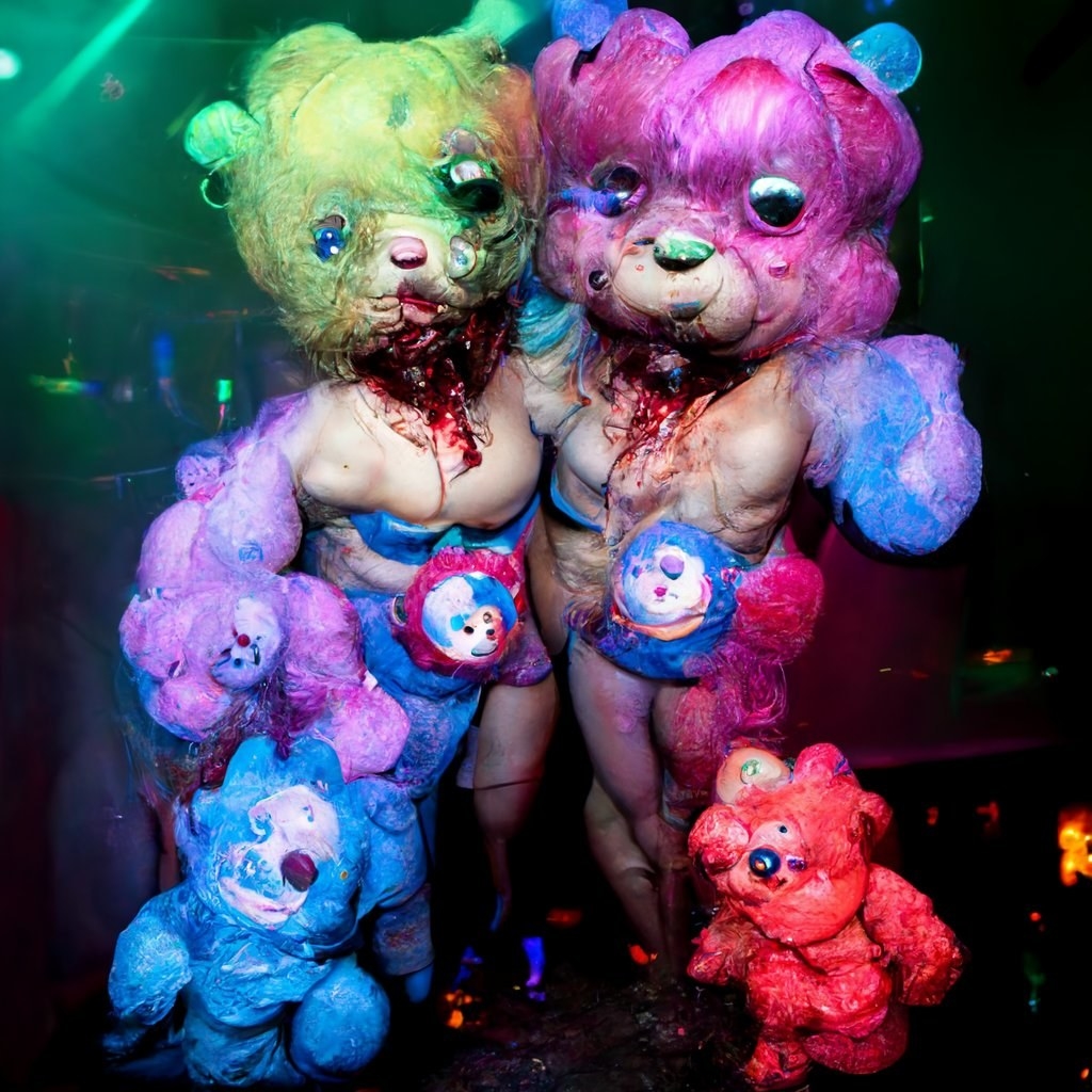 Demon-fied bear heads atop human-like bodies