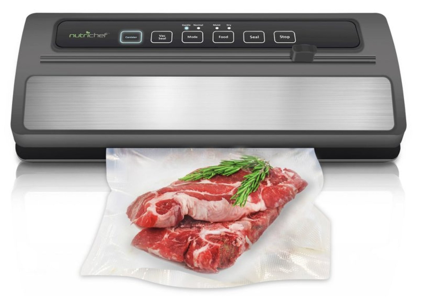 A black digital food vacuum sealer