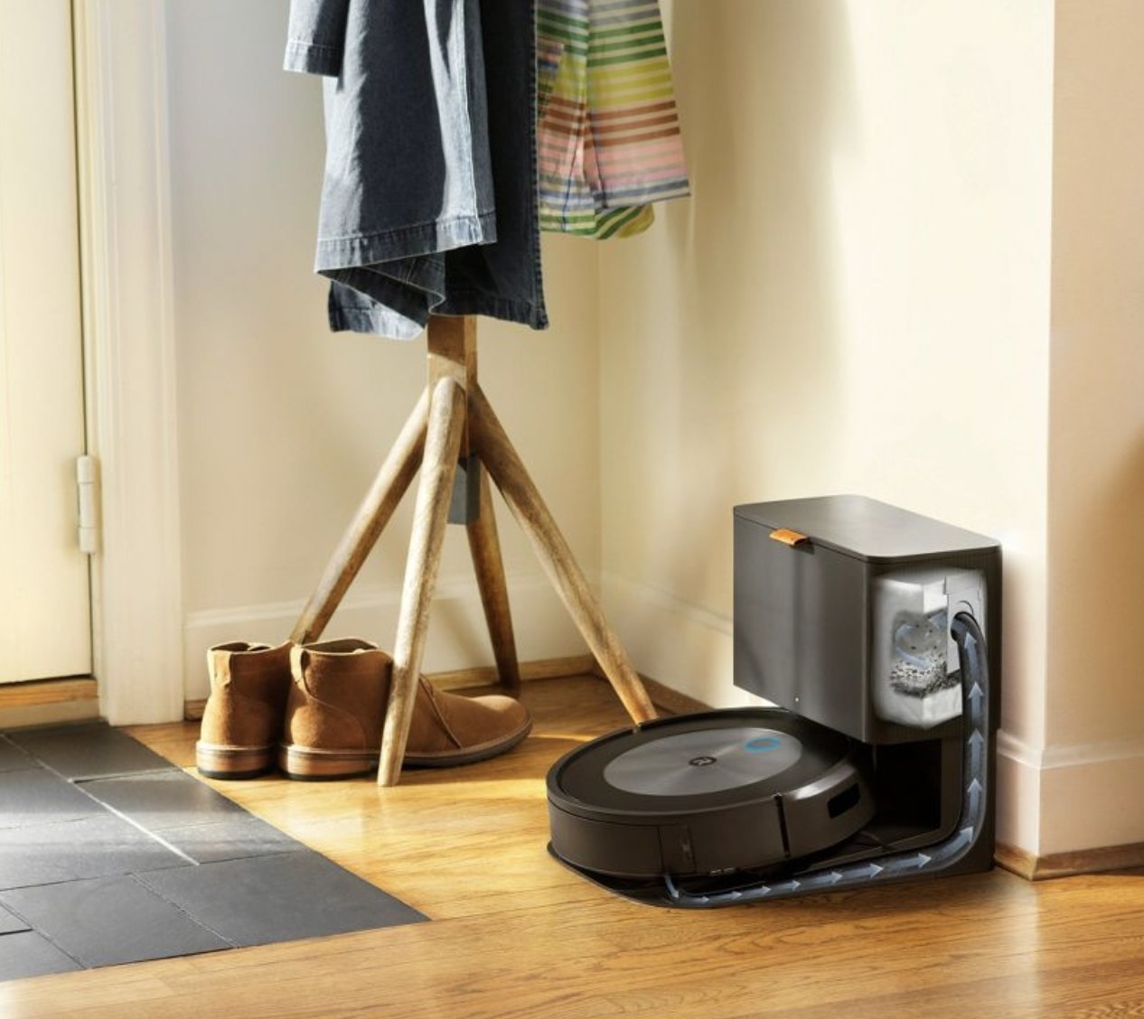 A robotic vacuum with a disposal dock