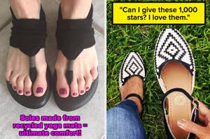 (left) yoga mat flip flops (right) Huarache woven sandals