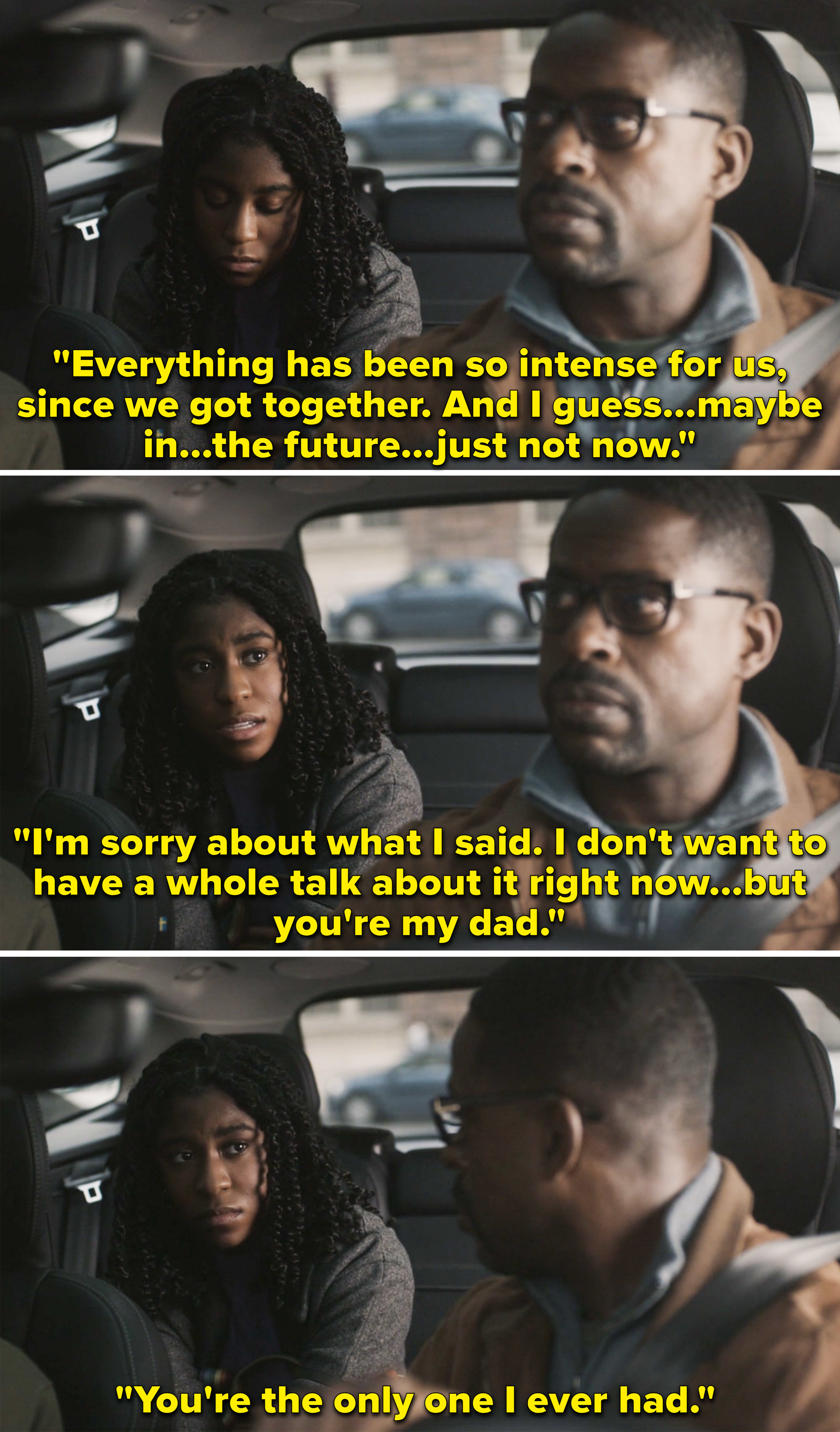 Lyric in This is Us talking to her dad in the car