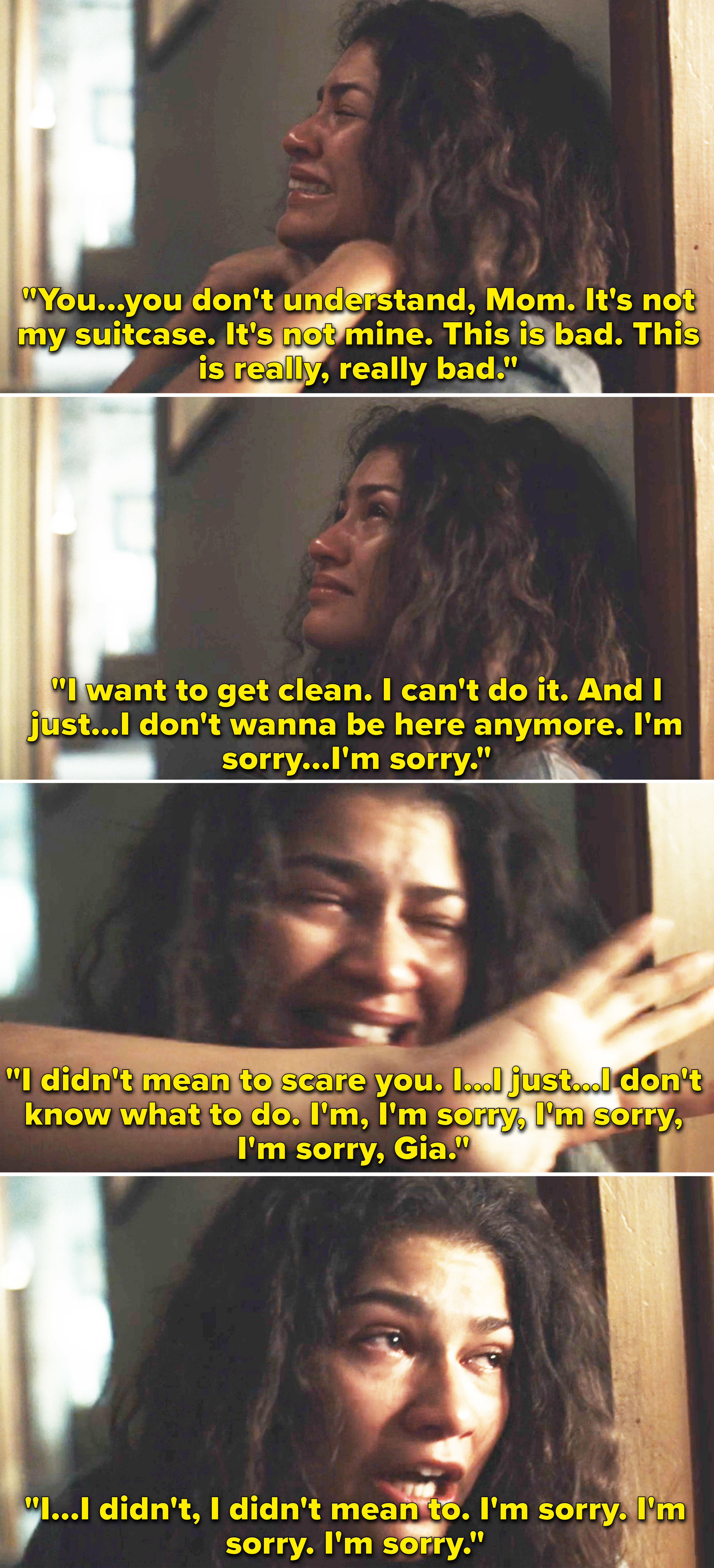Zendaya crying and telling her mom she&#x27;s sorry and will get clean from drugs in Euphoria