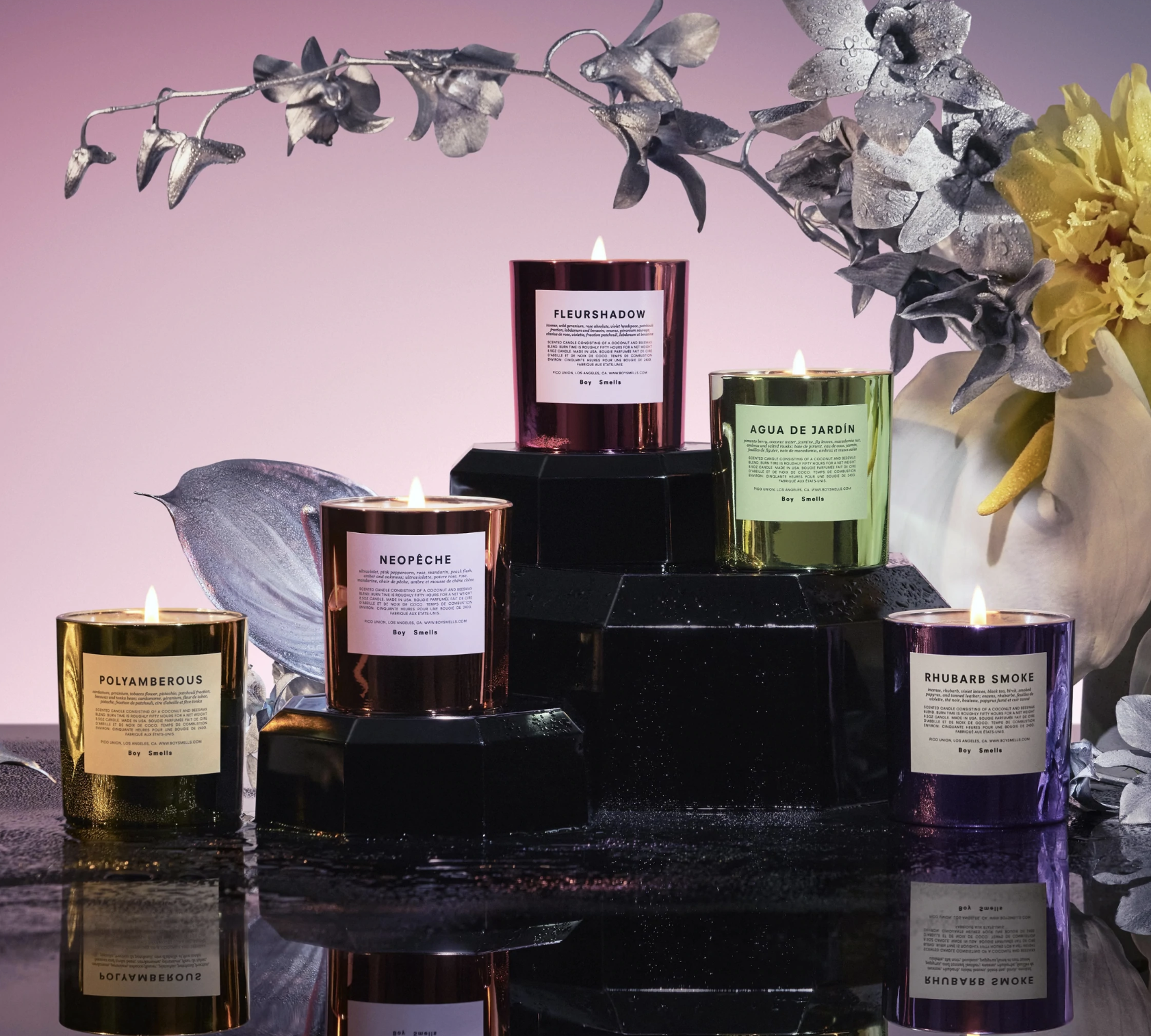 The five candles surrounded by flowers